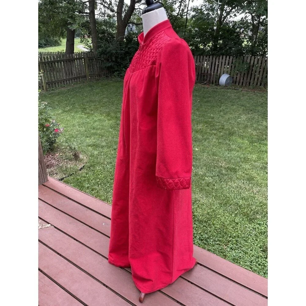 Red Quilted Long Zip-Up Robe Heather Collection Made In USA Large - Picture 3 of 12